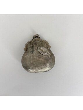 Vintage Miniature Brushed Silver Tone Coin Purse Pill Box Pearl Shape with Leaf